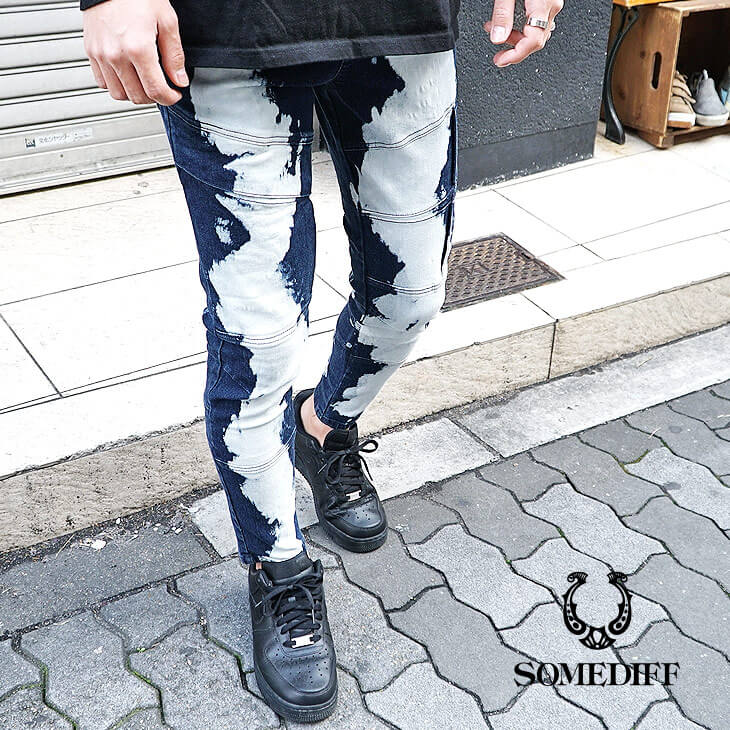 抜染バイカーデニムパンツ