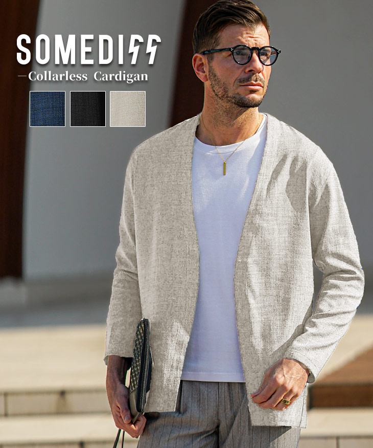 フェイクリネンノーカラージャケット(ssh5960a)