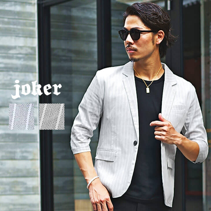 ドットストライプ7分袖テーラードジャケット（ssj6199a）