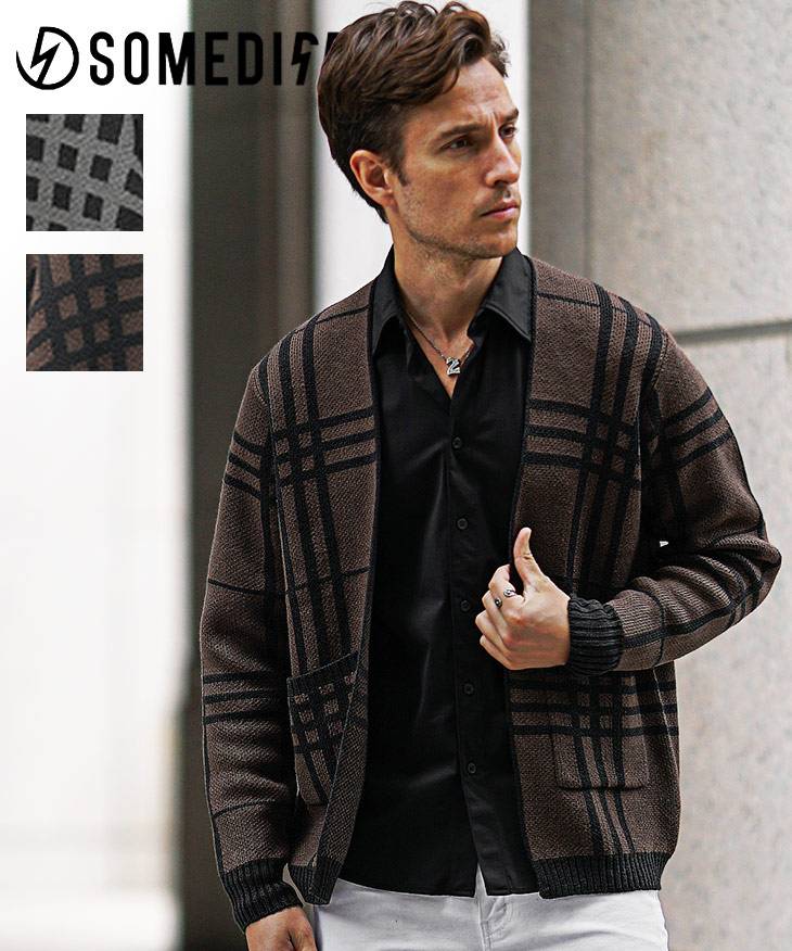 チェックカーディガン