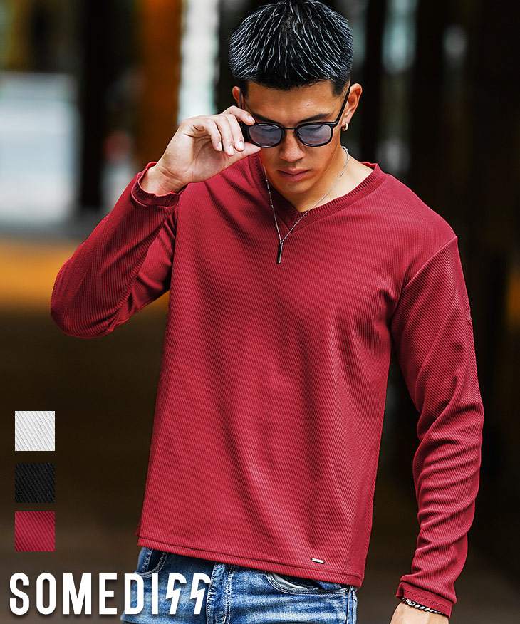 カルゼVネック長袖Tシャツ