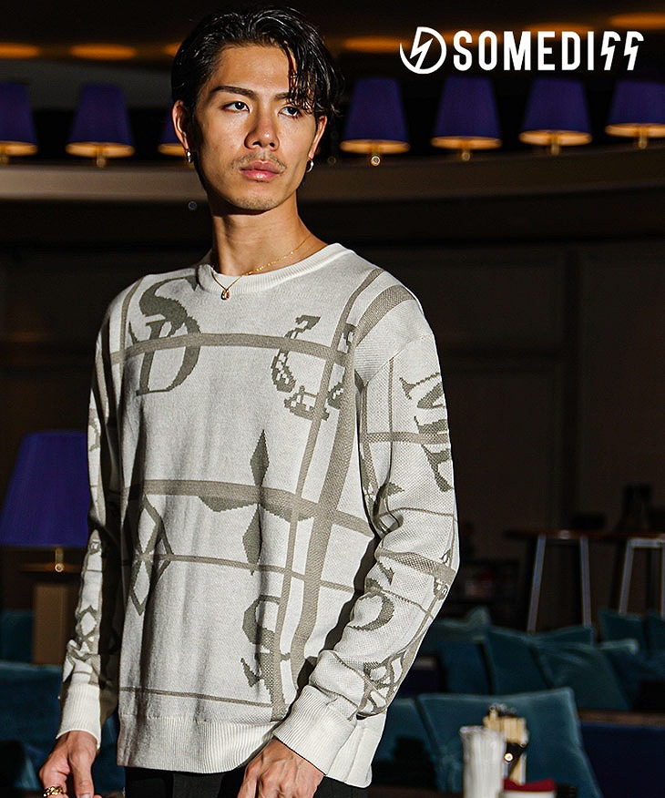 13Gアクリル総柄ニット