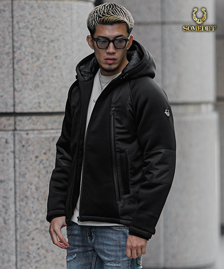 ダイバーボンディング異素材切替フーテッドジャケット