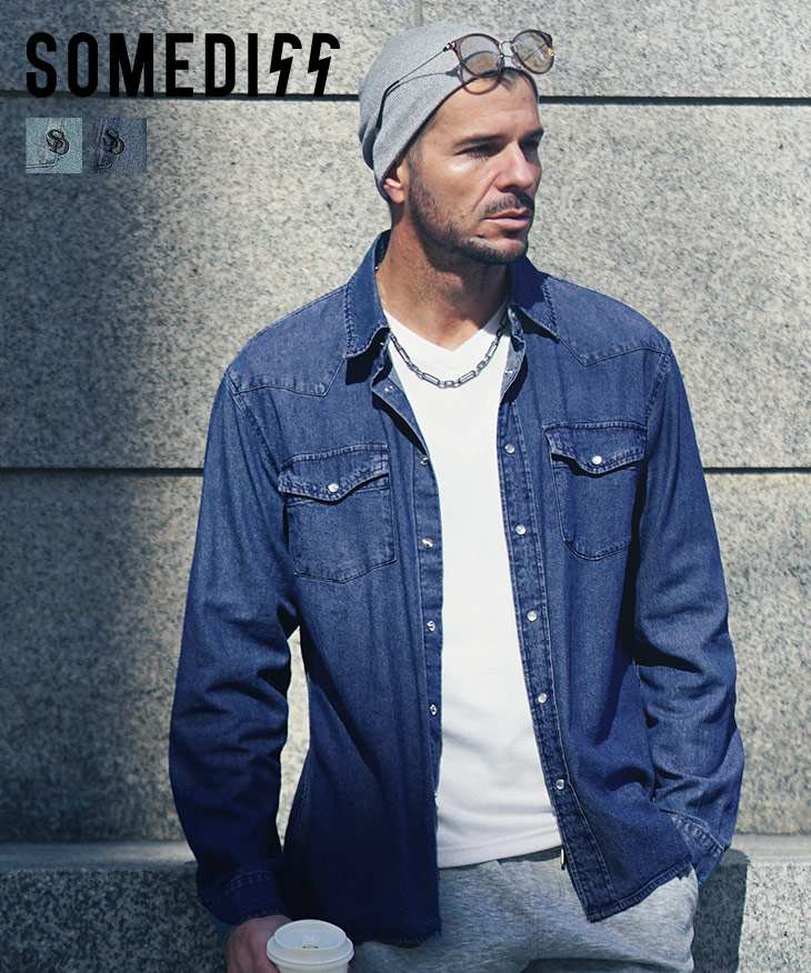 ワンポイント長袖デニムシャツ