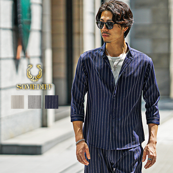 バンドカラー7分袖シャツ