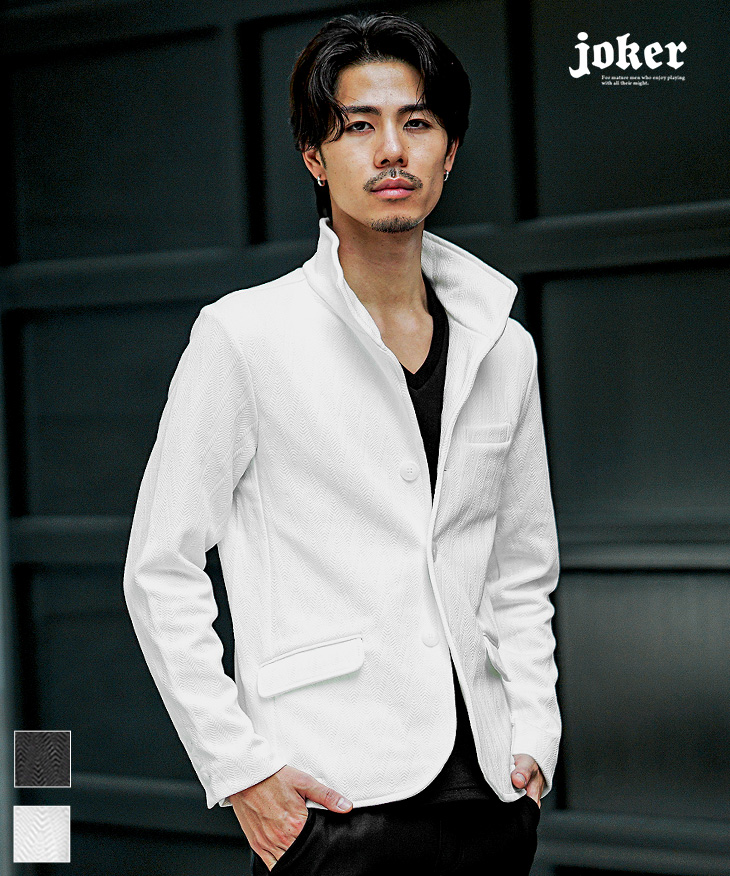 ふくれシェブロン柄イタリアンカラージャケット（ssr8467a）