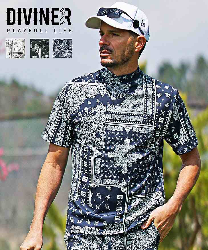 ペイズリー柄モックネックＴシャツ