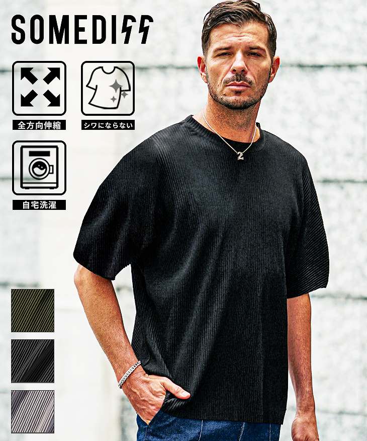 プリーツクルーネック半袖Tシャツ