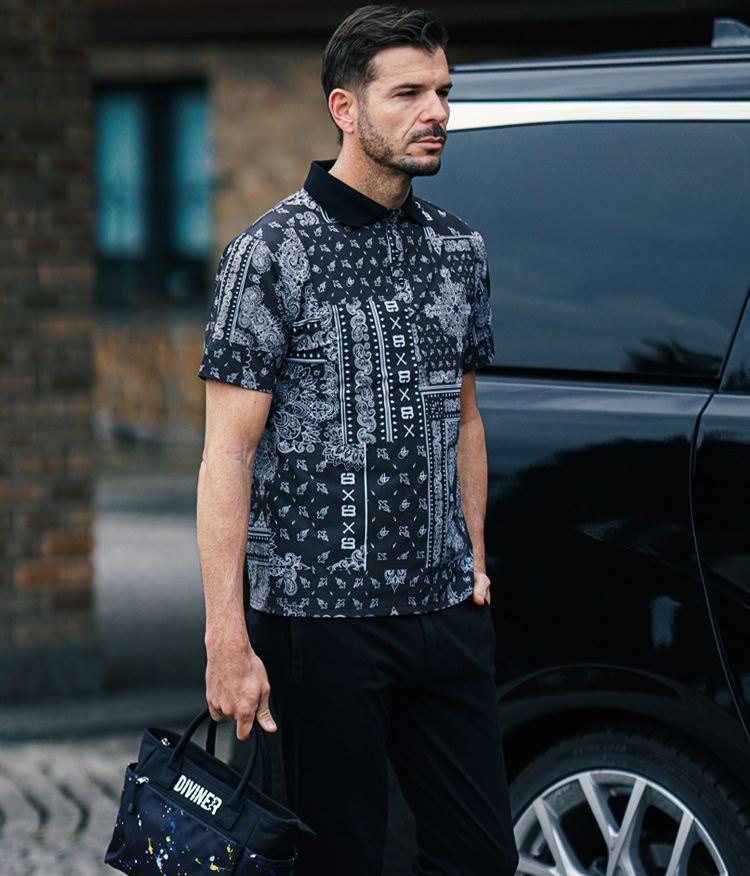 ペイズリー柄ポロシャツ_コーデ3