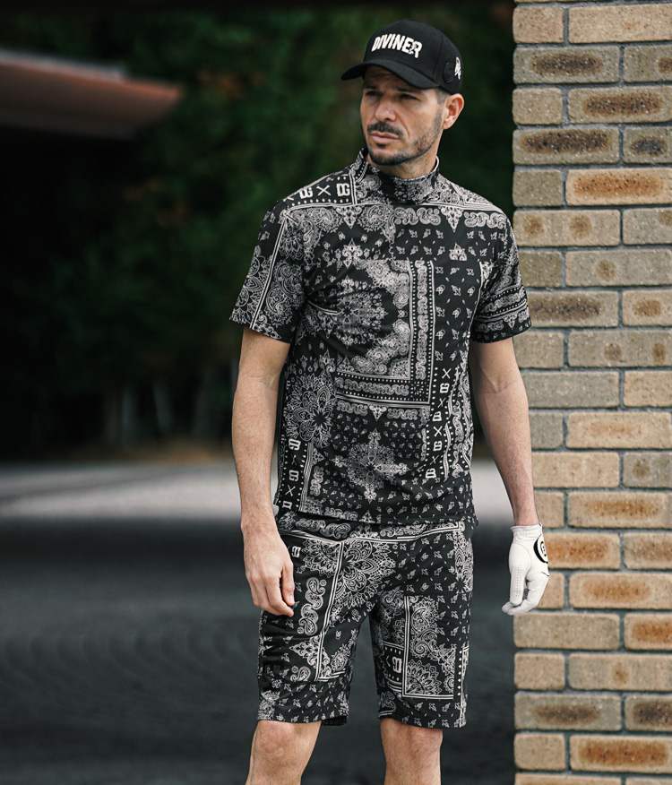 ペイズリー柄モックネックＴシャツ_コーデ2