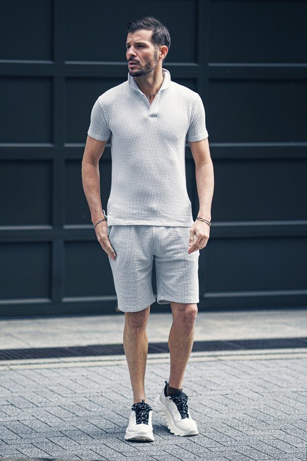 シアサッカーポロセットアップ\ホワイトグレー＿main