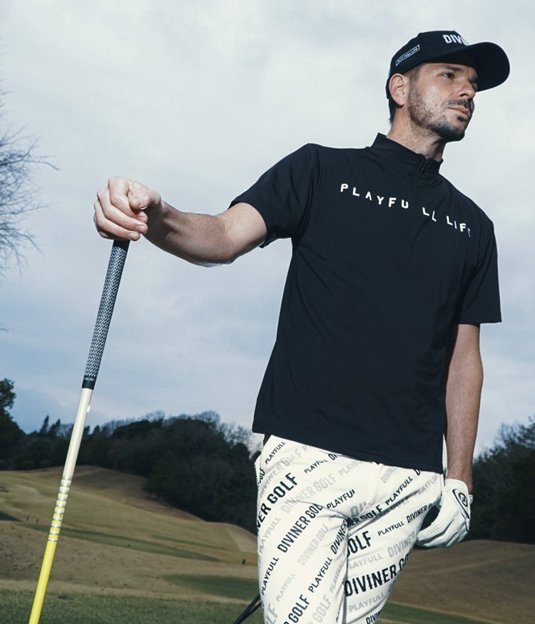 ハーフZIP半袖モックネック_コーデ1