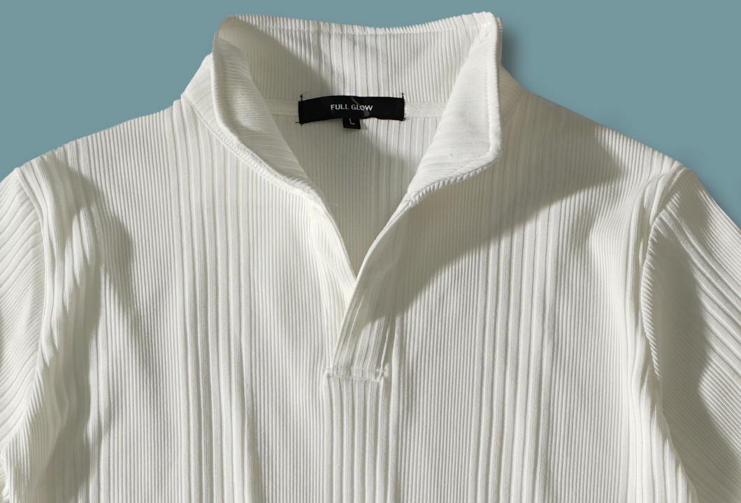 襟ワイヤーランダムテレコポロシャツ