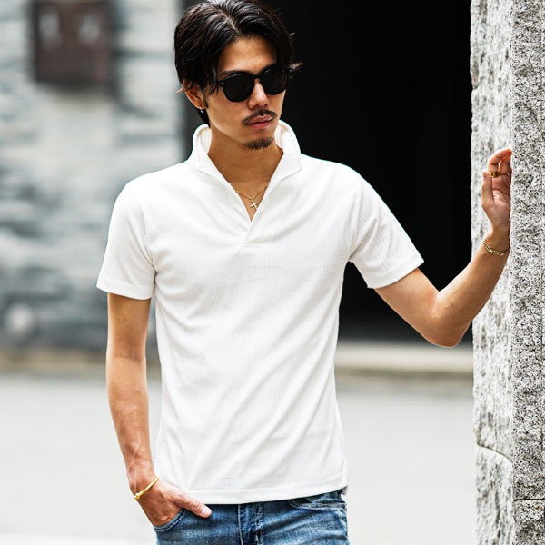 オトナの美麗な着こなし 『襟ワイヤーランダムテレコポロシャツ』