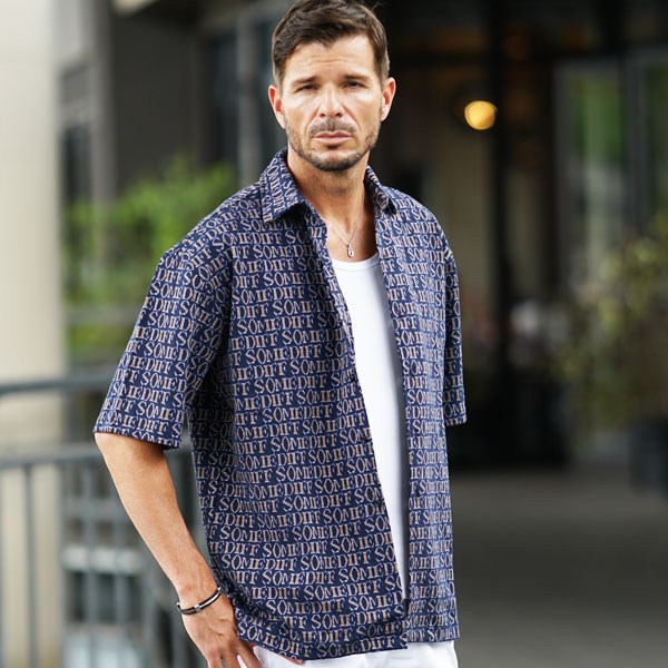 (2点セット)アンサンブル総柄ジャガード半袖シャツ