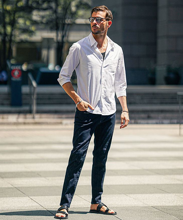 テーパードデニムの着用画像