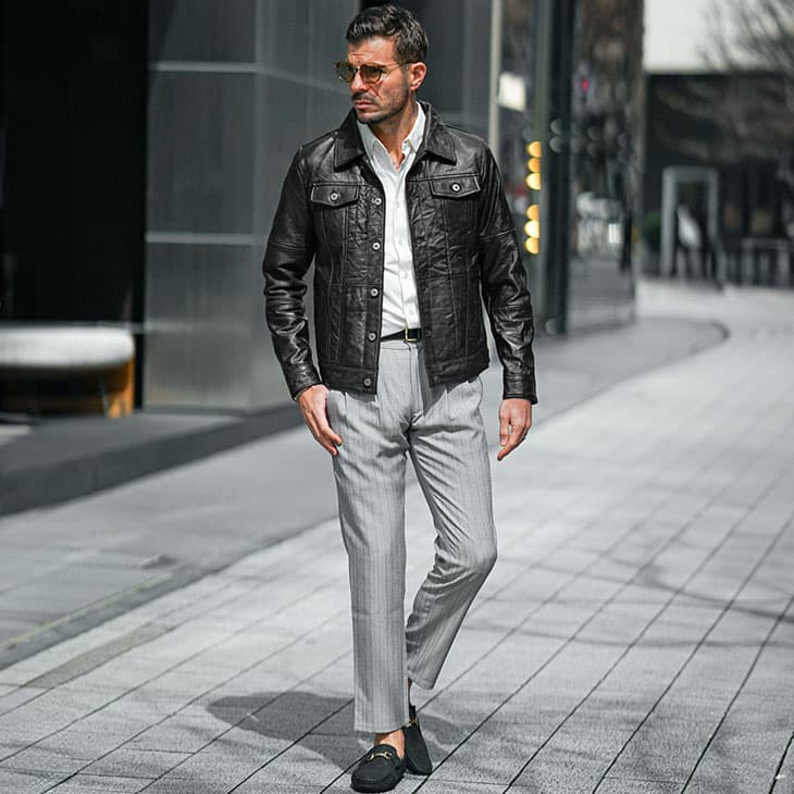 レジャージャケット×シャツ×スラックス