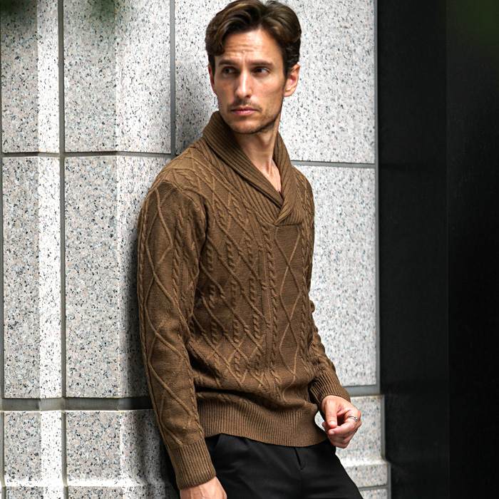 ショールカラー（ケーブル編み）