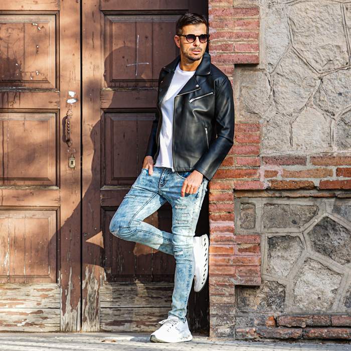 PUレザーダブルライダース 着用イメージ