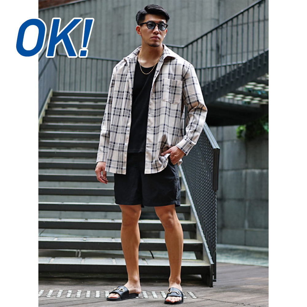 夏のOK長袖シャツコーデ2