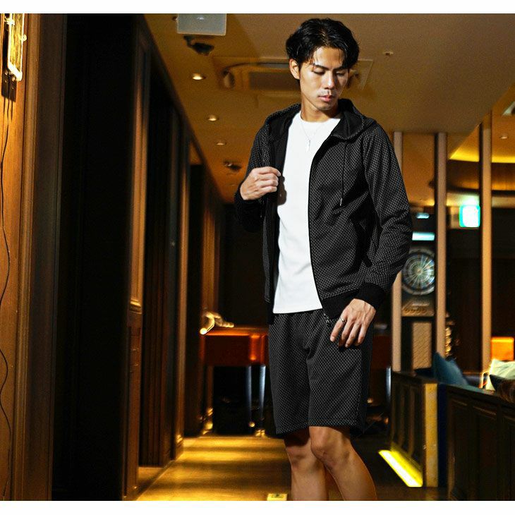 総柄パーカーセットアップ