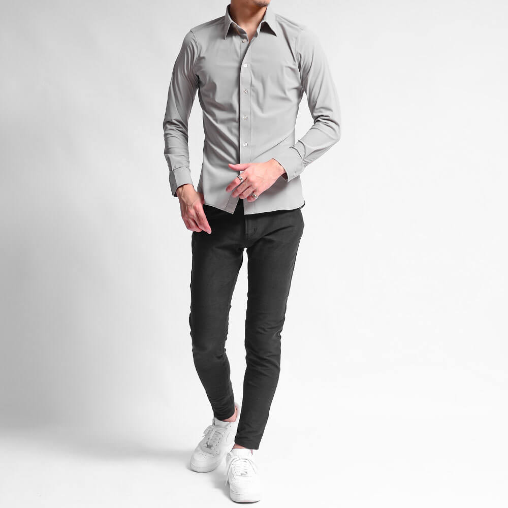 グレーシャツコーデ1