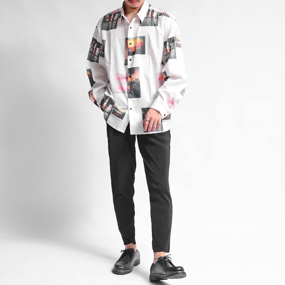 総柄シャツコーデ1