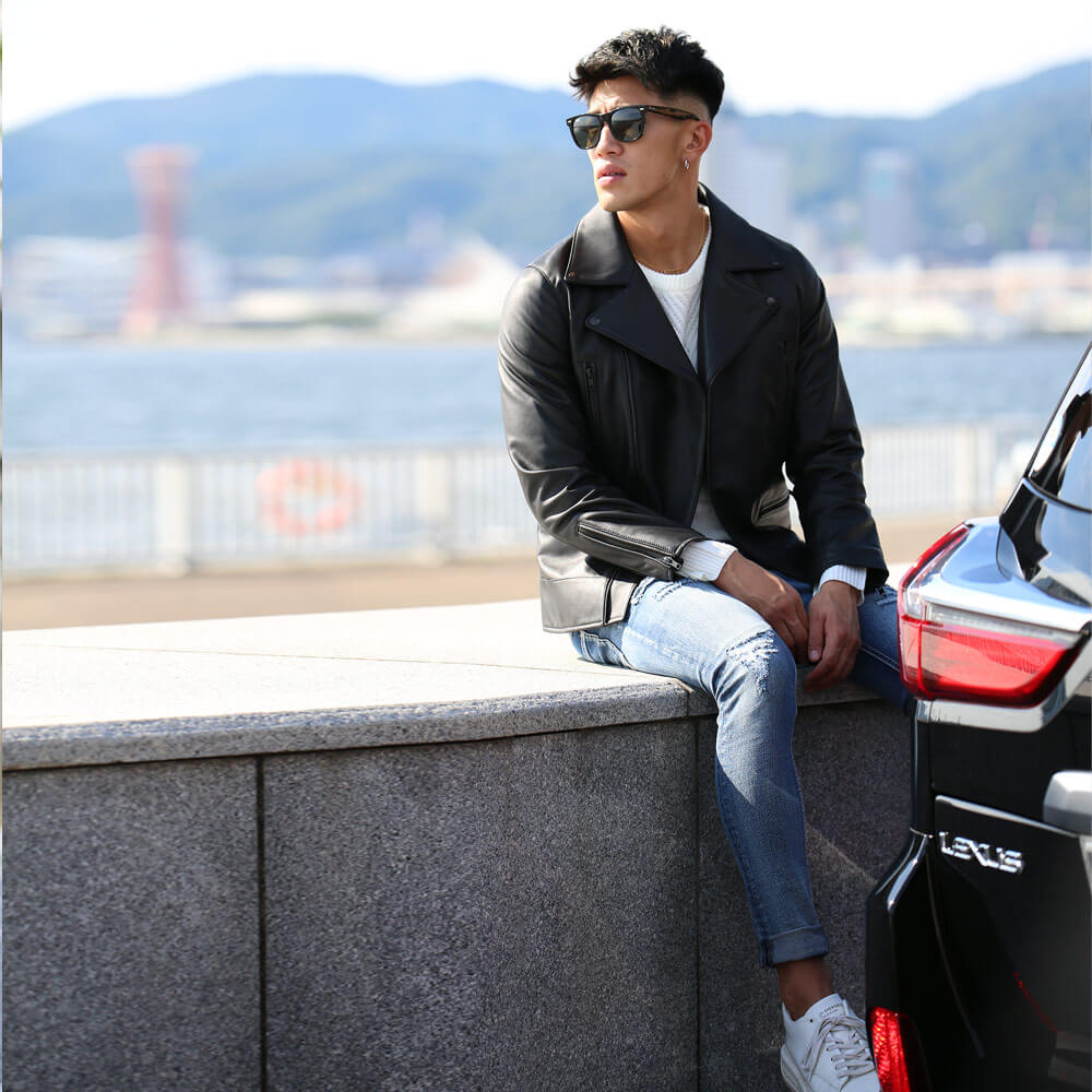 ライダースジャケットコーデ