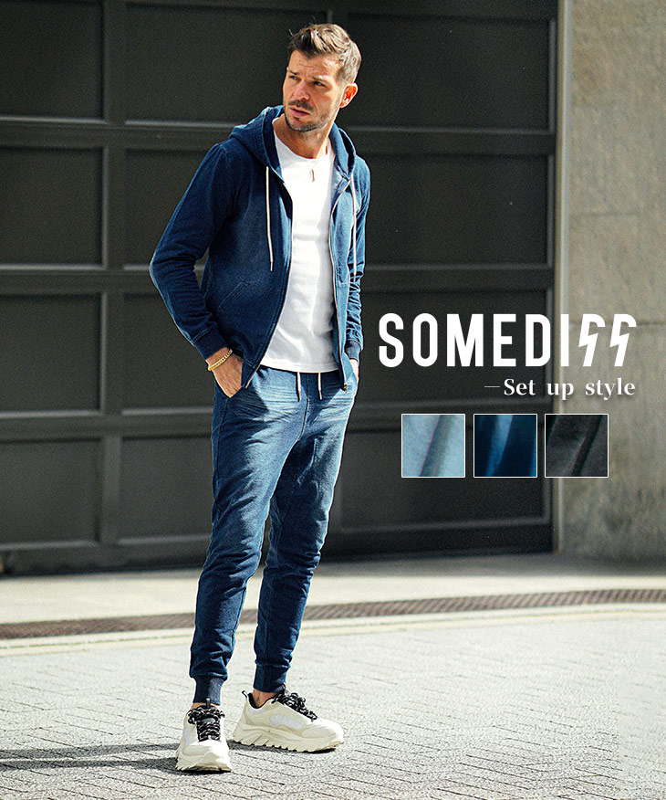 (2点セット)カットデニムパーカーセットアップ(ssa8156a)