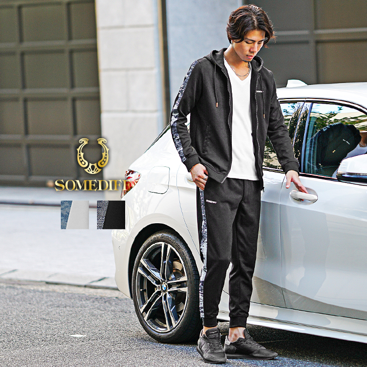 サイドラインスラブデニム切替パーカー+パンツ(ssq8268a)