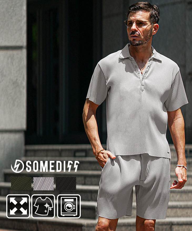 プリーツポロシャツショーツセットアップ