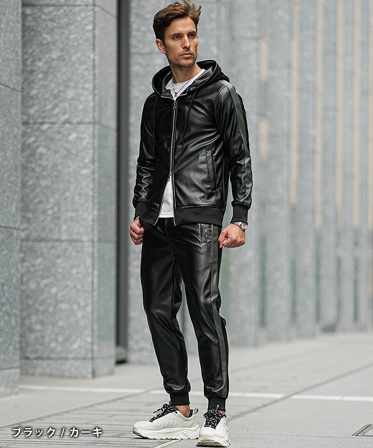 パーカーを活用した寒い季節の革ジャンコーデ