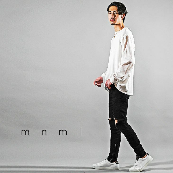 mnml スキニーデニム ブラック ダメージ加工 mnml（ミニマル） デニムパンツ フレア スキニー ダメージ メンズ