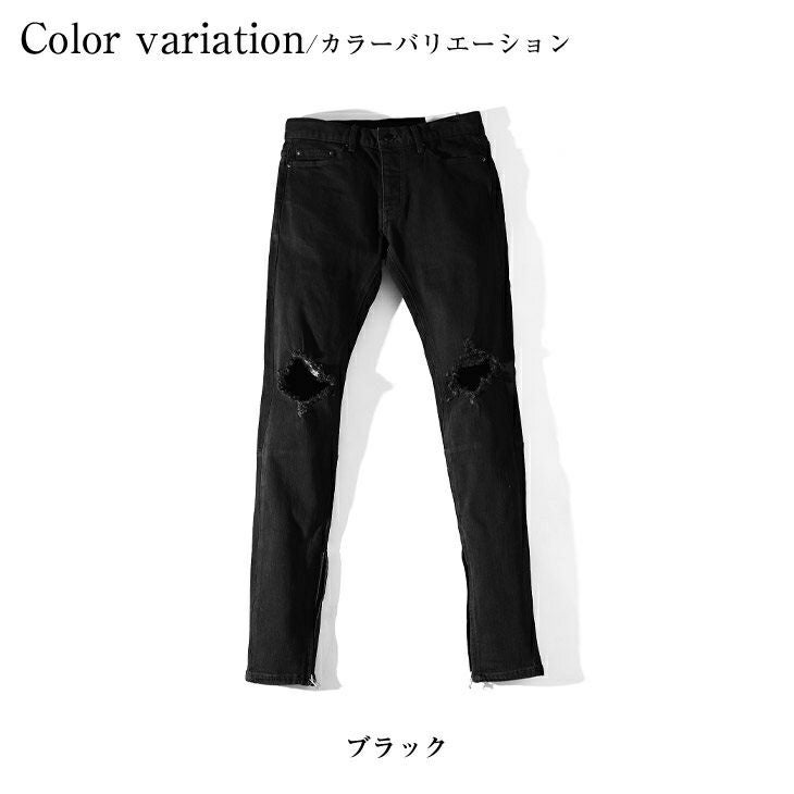 ダメージブラックデニム ボトムス デニムパンツ スキニーパンツ