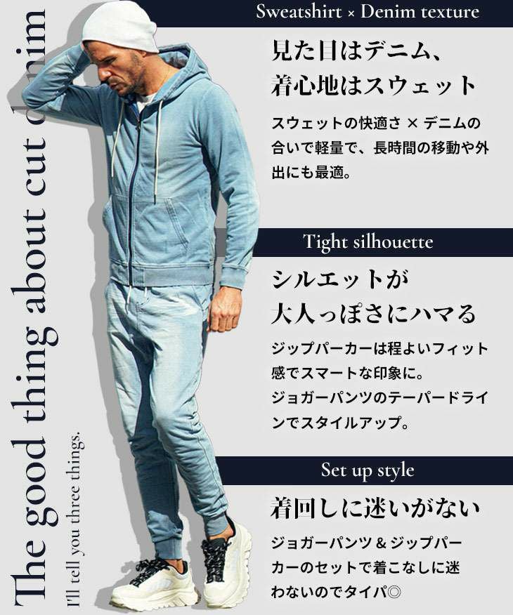 伸縮■カットデニム セットアップ青上XL下Lスウェット ジョガーデニム+パーカー 楽天市場】【2点購入で10%OFF】カットデニム セットアップ メンズ 伸縮