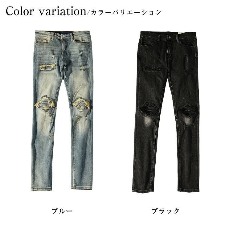 バイカーダメージスキニーデニム mnml