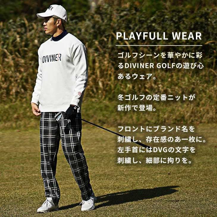 【美品】FR2ゴルフ セーター 刺繍ロゴ コットンニット メンズL ゴルフウェア DIVINER GOLF】ロゴ刺繍長袖ニット メンズ ゴルフウェア ニット