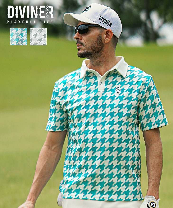 DIVINER GOLF（ディバイナーゴルフ）『メッシュ千鳥柄ポロシャツ