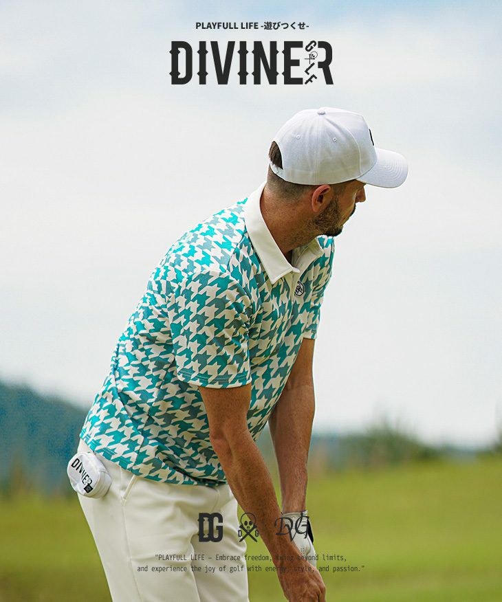 DIVINER GOLF（ディバイナーゴルフ）『メッシュ千鳥柄ポロシャツ