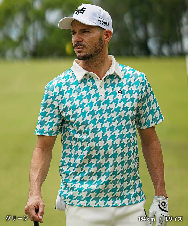 DIVINER GOLF（ディバイナーゴルフ）『メッシュ千鳥柄ポロシャツ