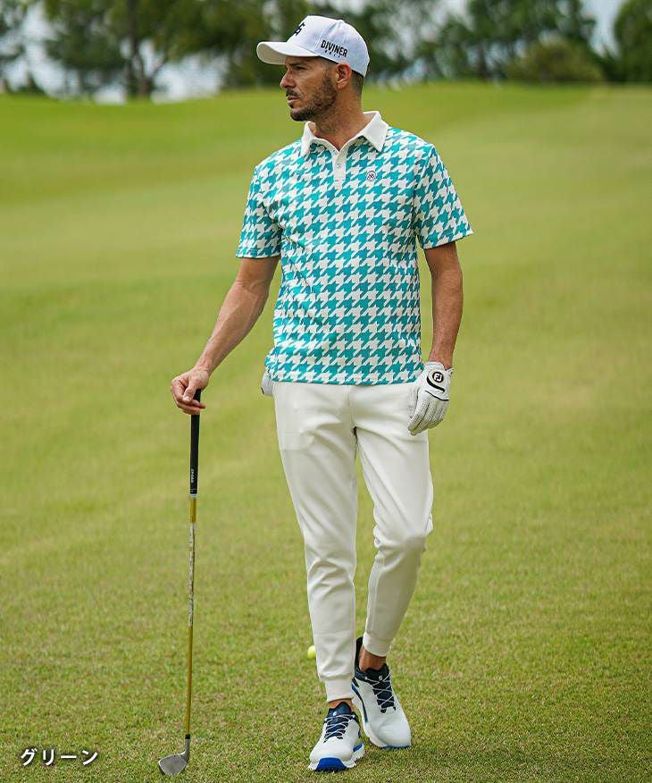 DIVINER GOLF（ディバイナーゴルフ）『メッシュ千鳥柄ポロシャツ