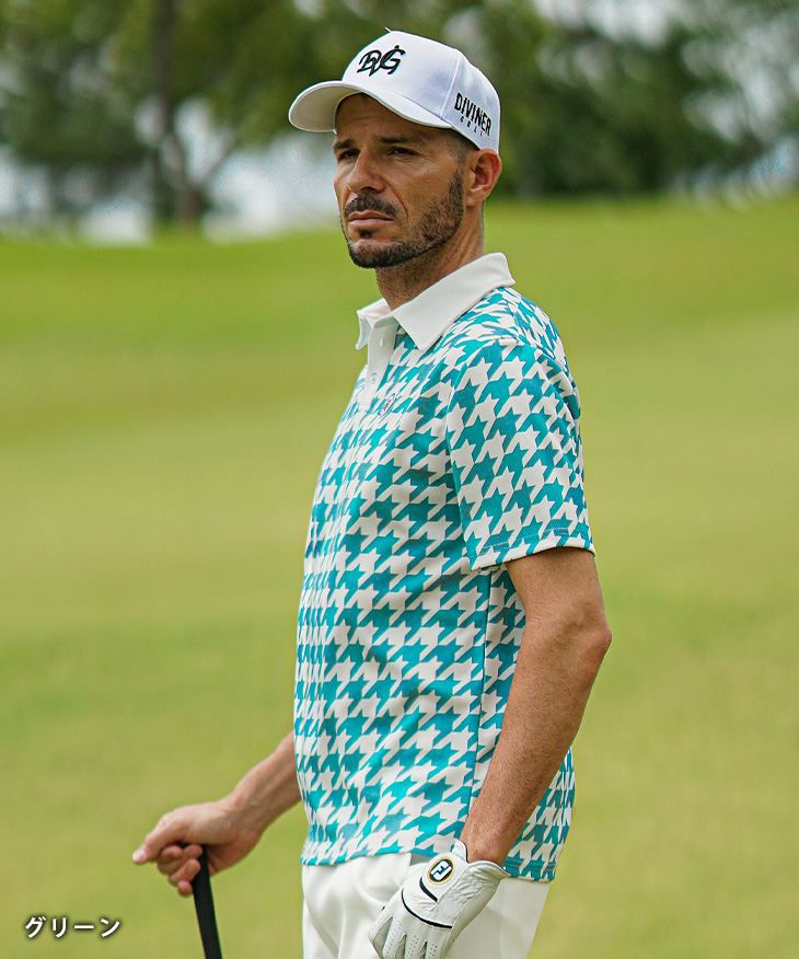DIVINER GOLF（ディバイナーゴルフ）『メッシュ千鳥柄ポロシャツ