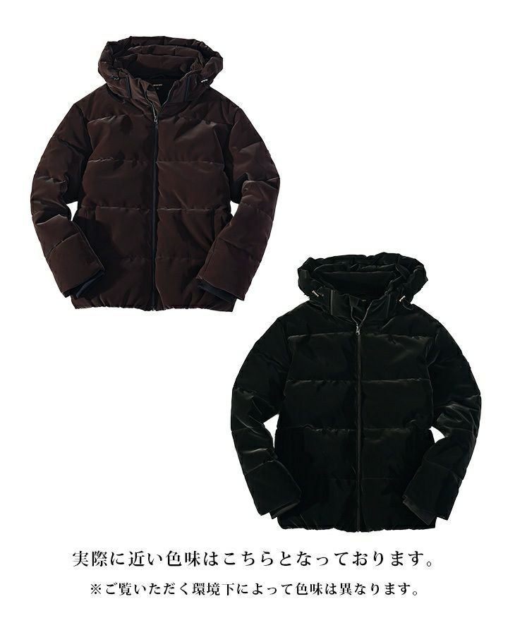 ベルベットフード付きダウンジャケット〔値段交渉あり〕 SOMEDIFF（サムディフ） 中綿ジャケット メンズ ベルベット PU レザー